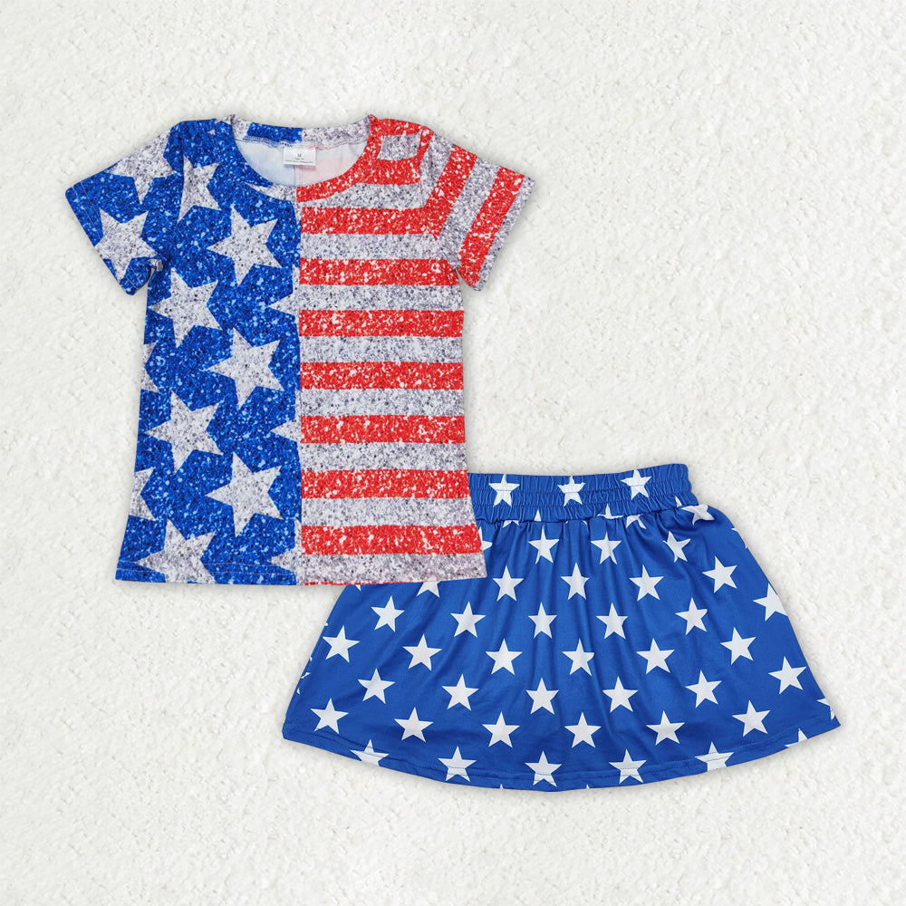 Baby Girls 4th of July Stars Stripe Shirt Skorts Skirt Sets