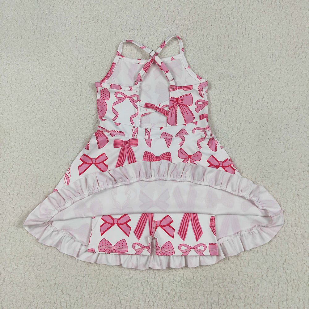 Baby Girls Strap Hot Pink Bows Plaid Activity Wear Yoga Knee Length Dresses