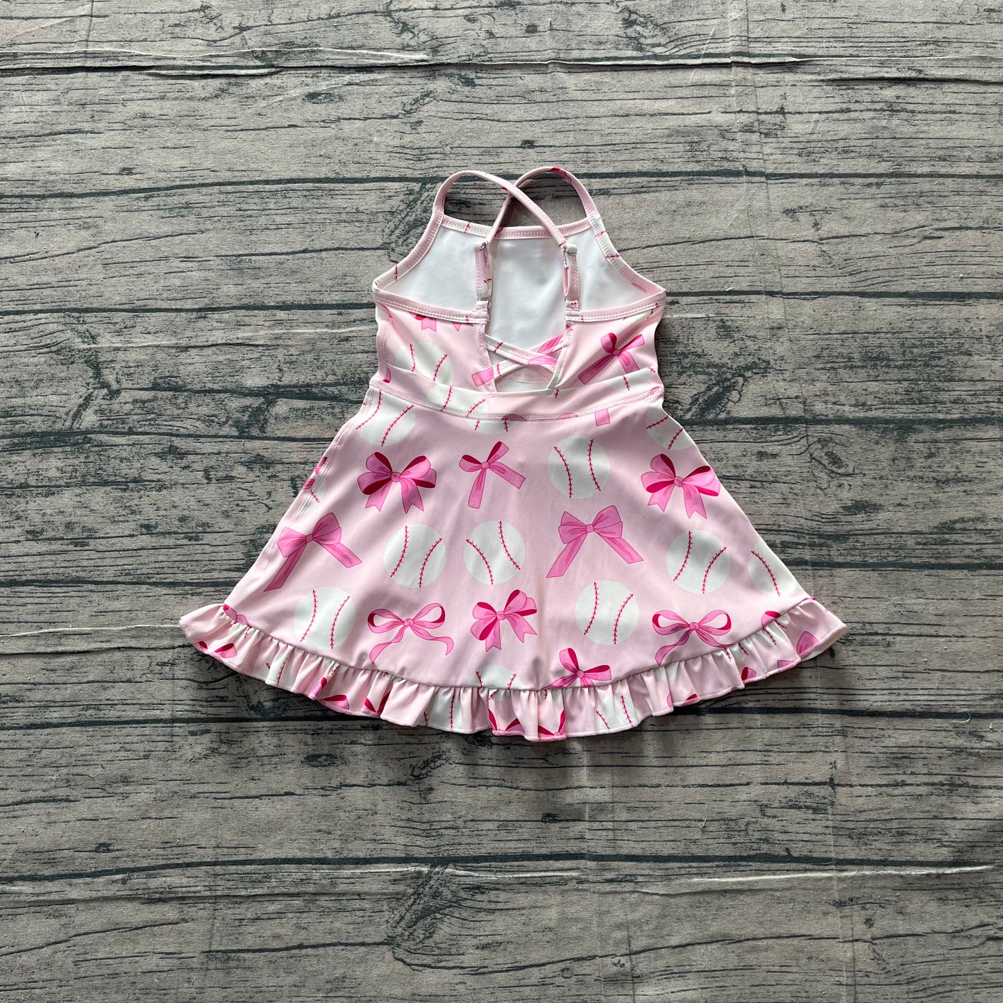 Baby Girls Strap Pink Bows Baseballs Activity Wear Yoga Knee Length Dresses