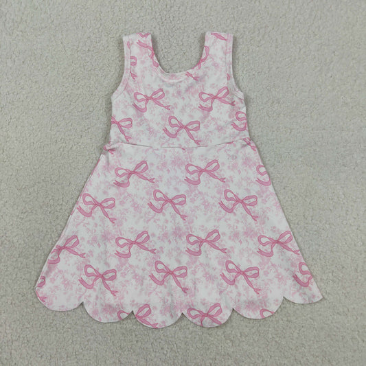 Baby Girls Pink Bows Floral Yoga Activity Short Scallop Knee Length Dresses