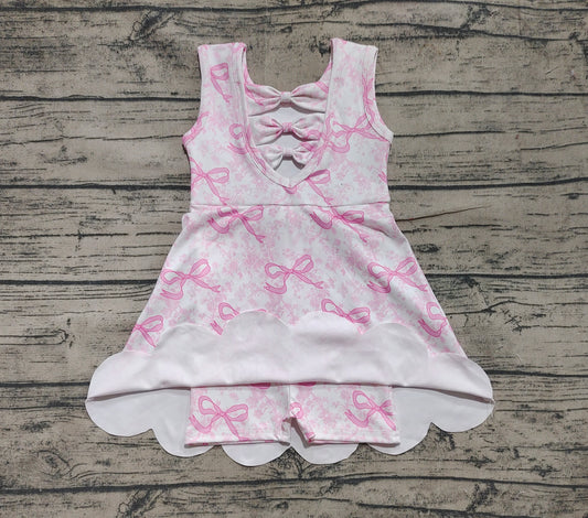Baby Girls Pink Bows Floral Activity Wear Yoga Short Skort Knee Length Dresses Preorder
