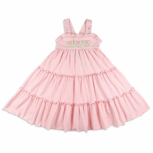 Preorder moq 5 Baby Girls Flutter Pink Strap Watermelons Patchwork Knee Length Dress