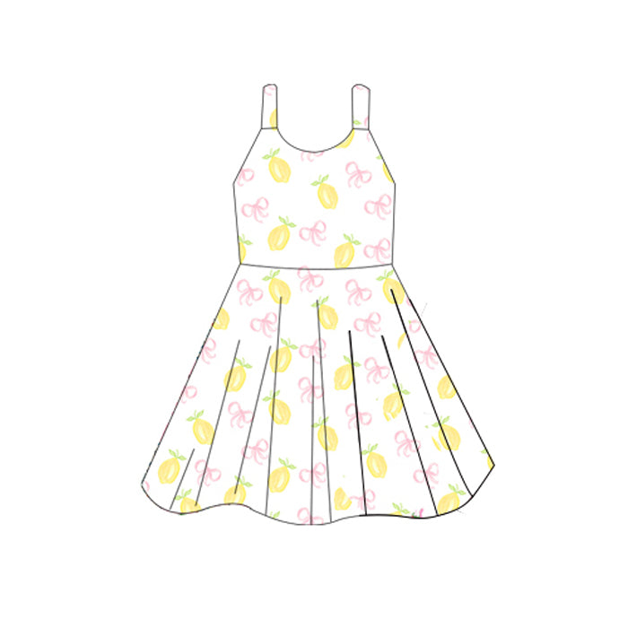 Baby Girls Sleeveless Lemons Bows Plaid Knee Length Dresses Preorder
