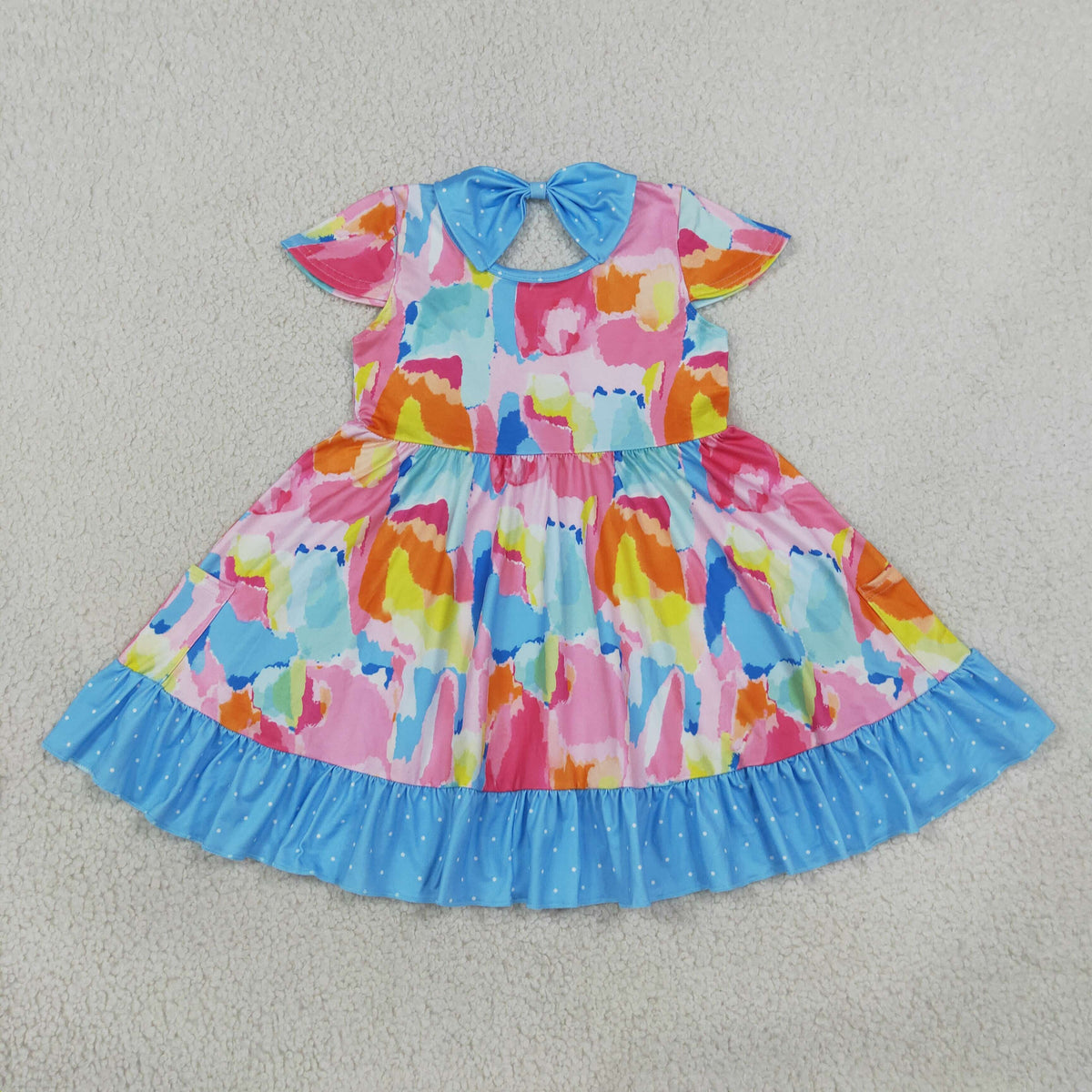 Sibling Baby Girls Tie-dye Print Yoga Active Short Milk Silk Ruffle Knee Length Dress