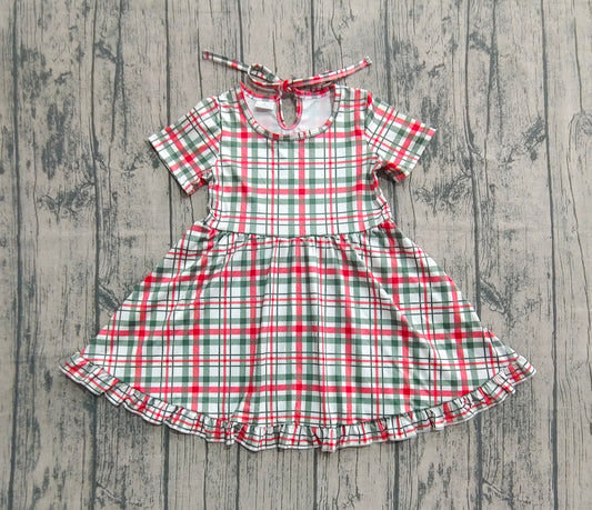 Baby Girls Red Green Checked Christmas Ruffle Knee Length Dresses