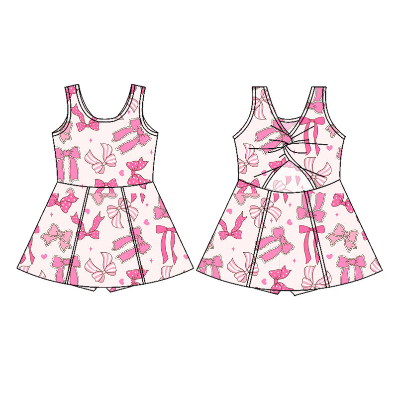 Preorder moq 5 Baby Girls Sleeveless Pink Bows Hearts Short Knee Length Dresses