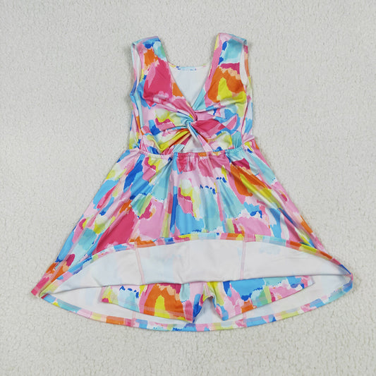 Baby Girls Sleeveless Watercolor Yoga Short Knee Length Dresses