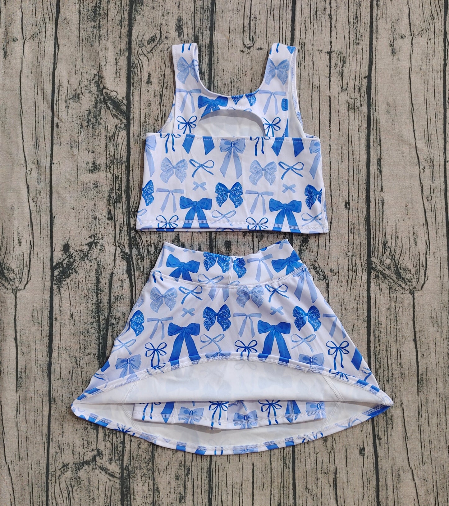 Baby Girls Sleeveless Blue Bows Vest Top Short Skirts Yoga Sets