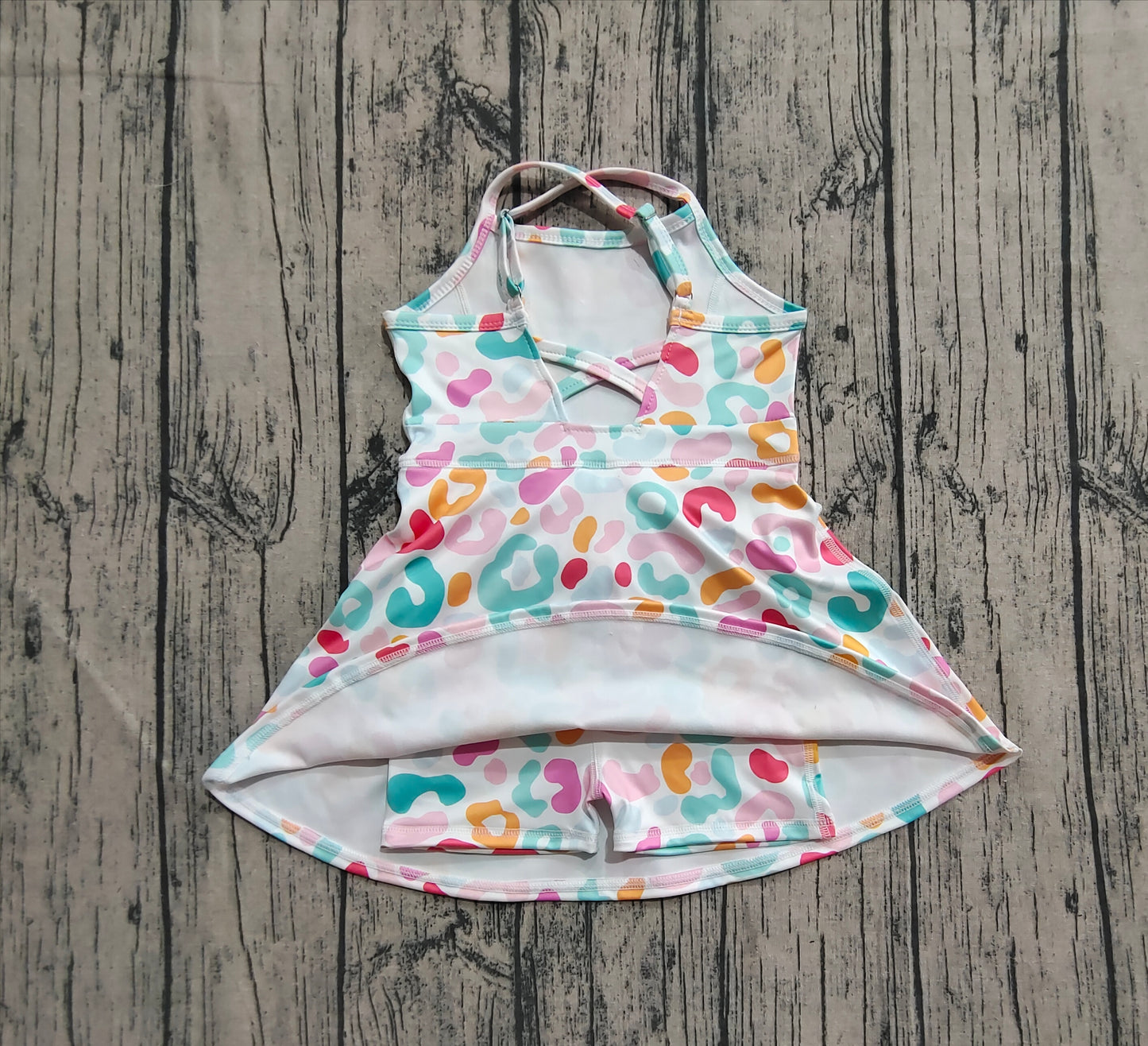 Baby Girls Strap Pink Green Leopard Shorts Knee Length Dresses