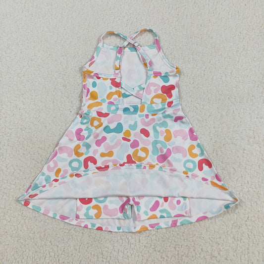 Baby Girls Strap Pink Green Leopard Shorts Knee Length Dresses