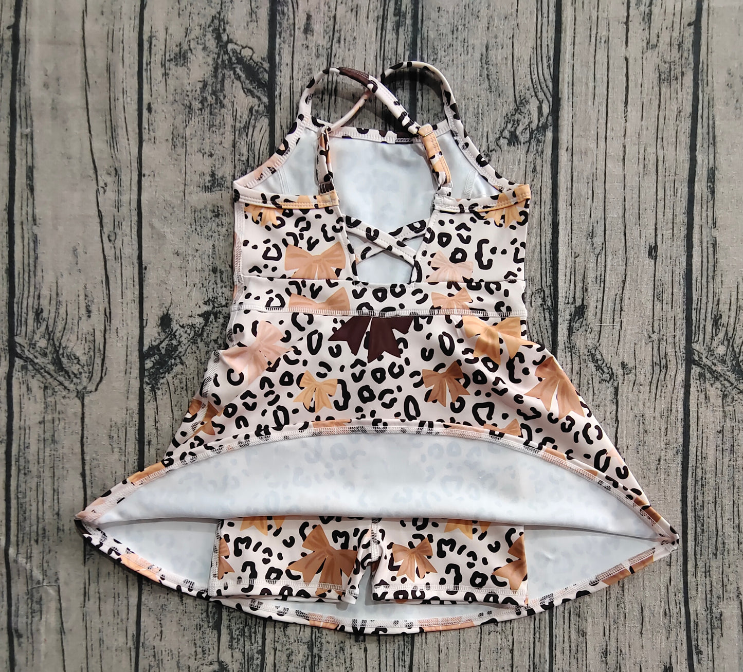 Baby Girls Strap Brown Bows Leopard Shorts Knee Length Dresses