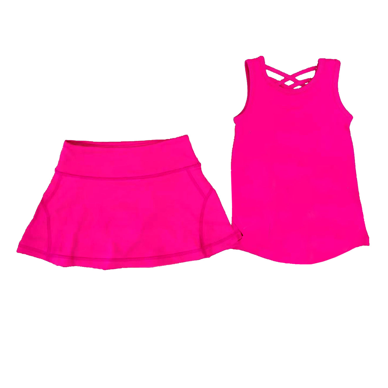 Preorder moq 5 Baby Girls Hot Pink Sleeveless Vests Top Skirts Set