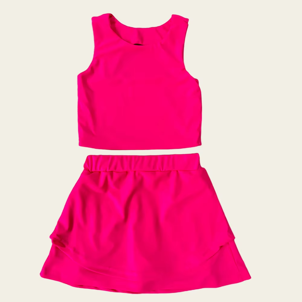 Baby Girls Sleeveless Hot Pink Vest Top Short Skirts Yoga Set Preorder