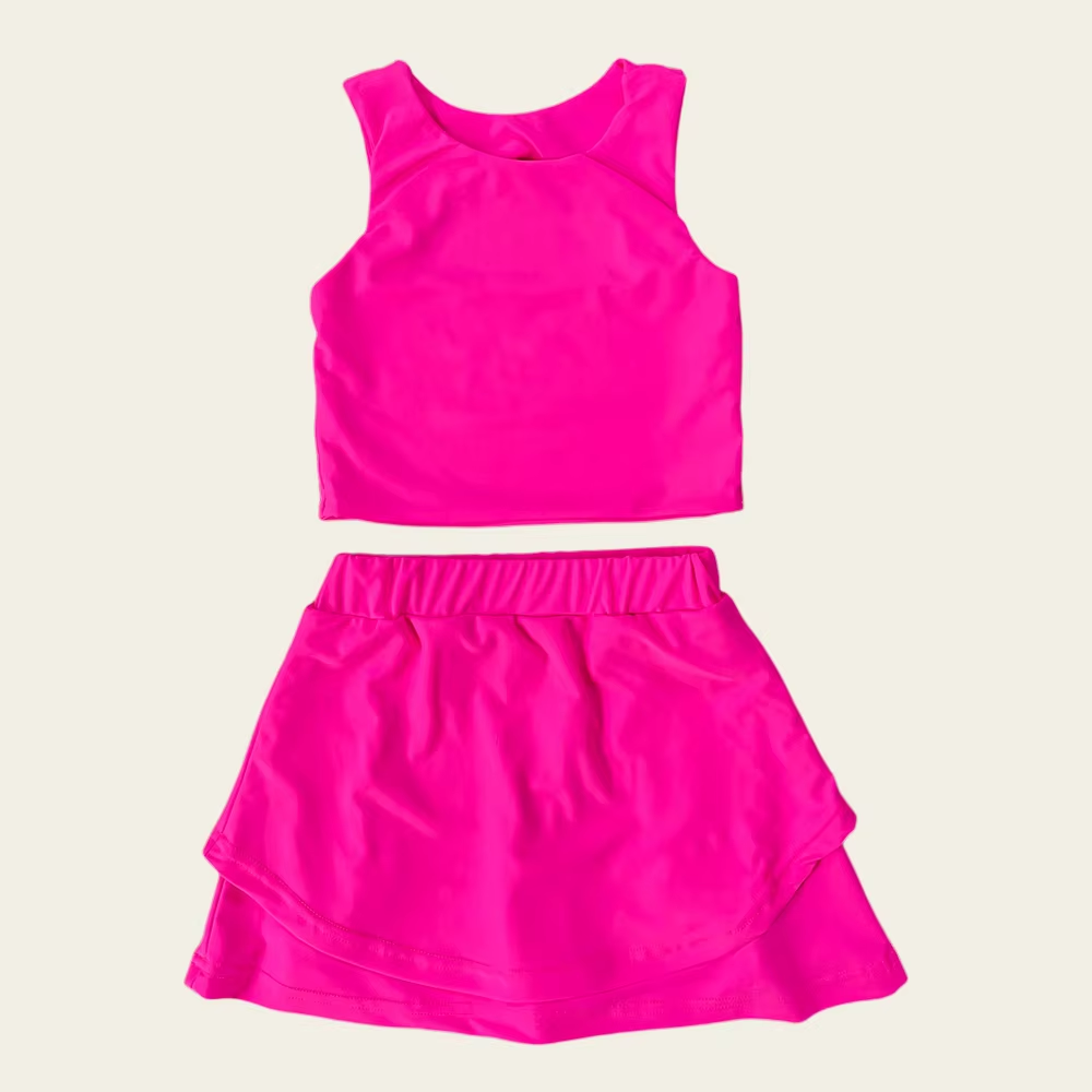Preorder moq 5 Baby Girls Sleeveless Rose Red Vest Top Short Skirts Set