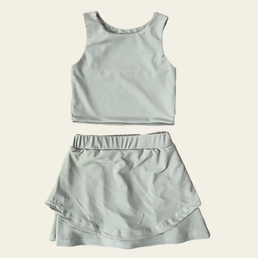 Baby Girls Sleeveless Gray Vest Top Short Skirts Yoga Set Preorder