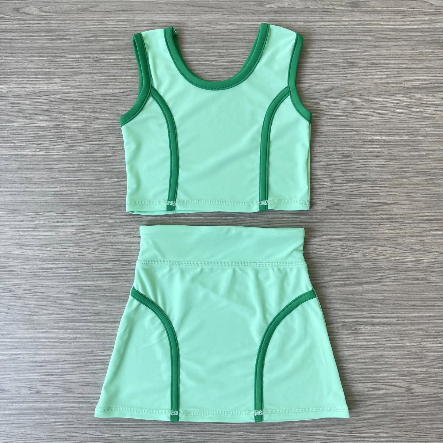Preorder moq 5 Baby Girls Sleeveless Aqua Vest Top Skirts Set