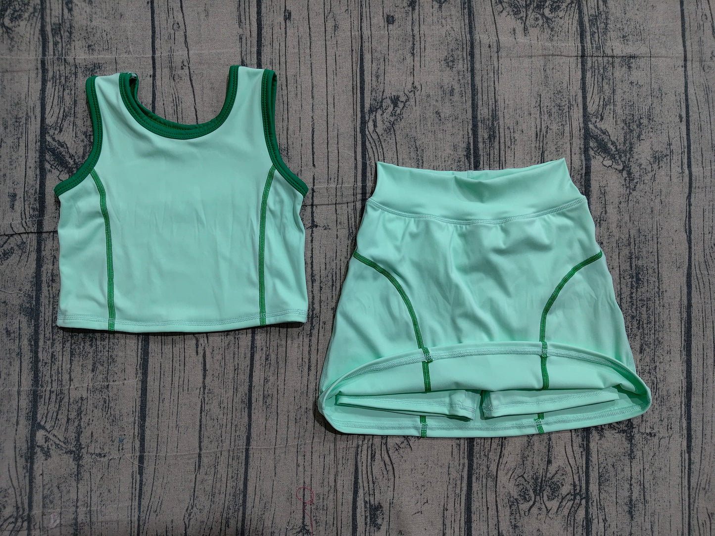 Preorder moq 5 Baby Girls Sleeveless Aqua Vest Top Skirts Set