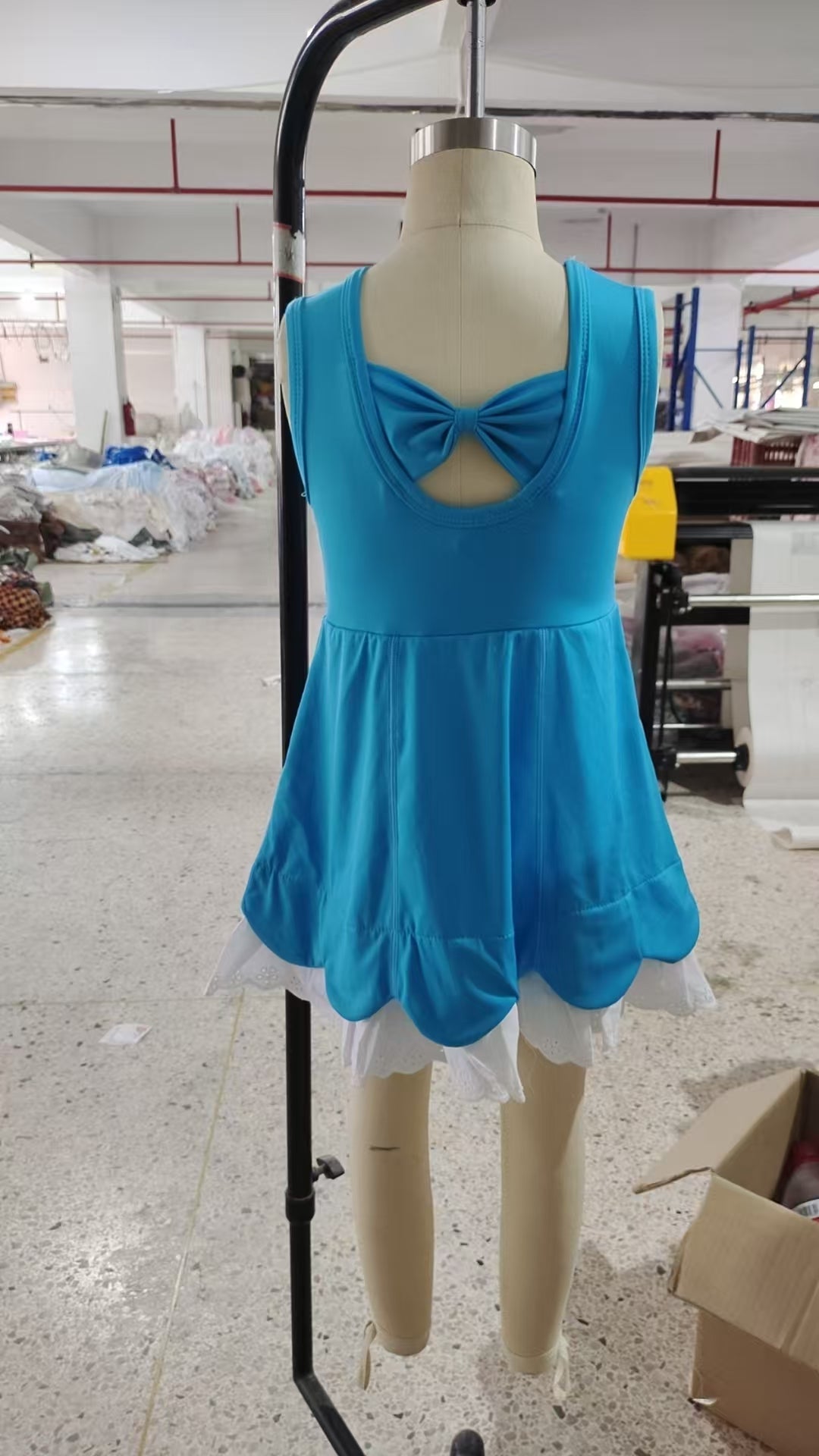 Baby Girls Blue Sleeveless Lace Ruffle Yoga Active Knee Length Dresses