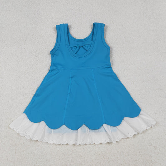 Baby Girls Blue Sleeveless Lace Ruffle Yoga Active Knee Length Dresses