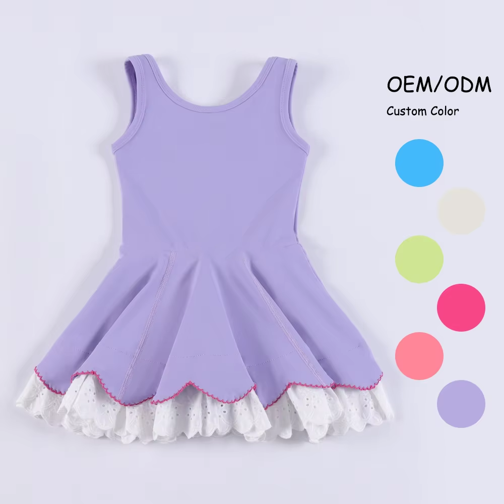 Baby Girls Lavender Sleeveless Lace Ruffle Knee Length Dresses Preorder