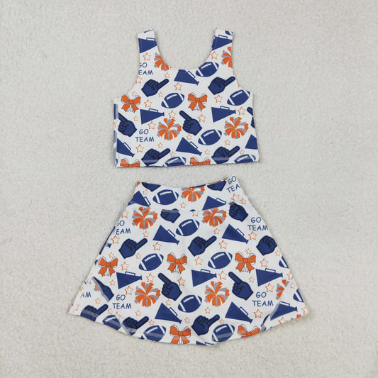 Sibling Baby Girls Hot Blue Go Team Footballs Bows Yoga Set Shorts Pajamas Set