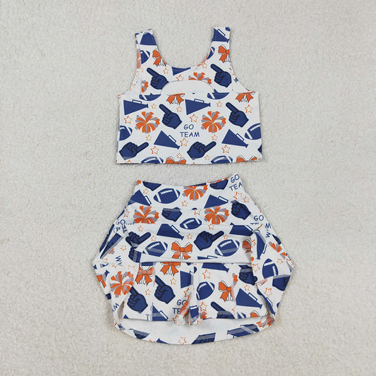 Baby Girls Team Navy Footballs Vest Top Short Skirts Yoga Sets