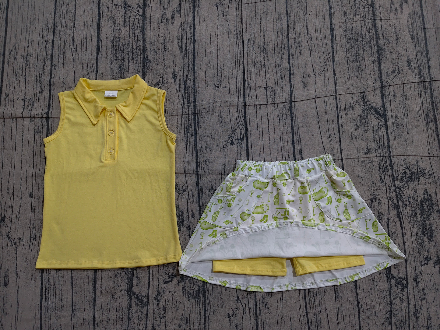 Baby Girls Yellow Button Vest Top Golf Pockets Skirt Short Clothes Set