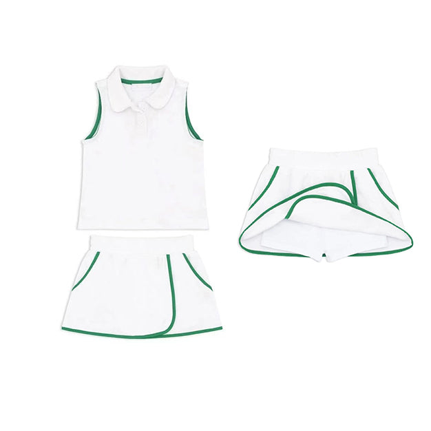 Preorder moq 5 Baby Girls Sleeveless Button Vests Top Skorts Active Set