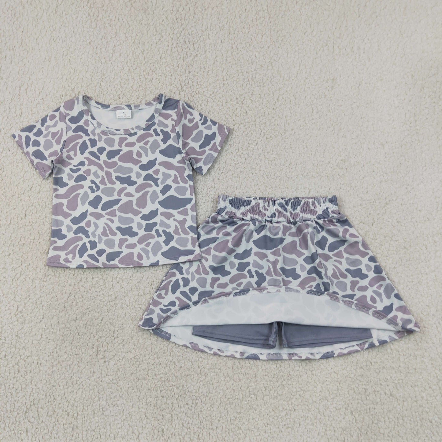 Baby Girls Short Sleeves Gray Camo Top Skirts Shorts Clothes Set