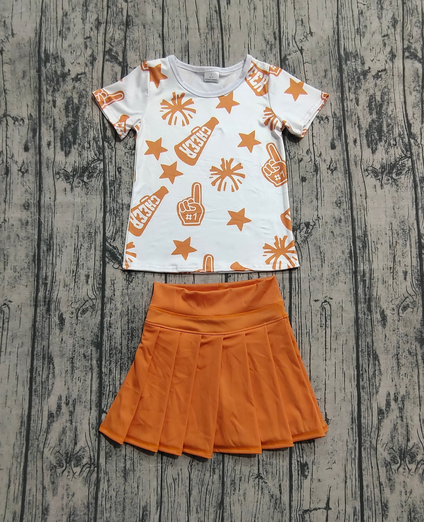 Baby Girls Short Sleeves Orange Cheer Team Top Yoga Skorts Sets