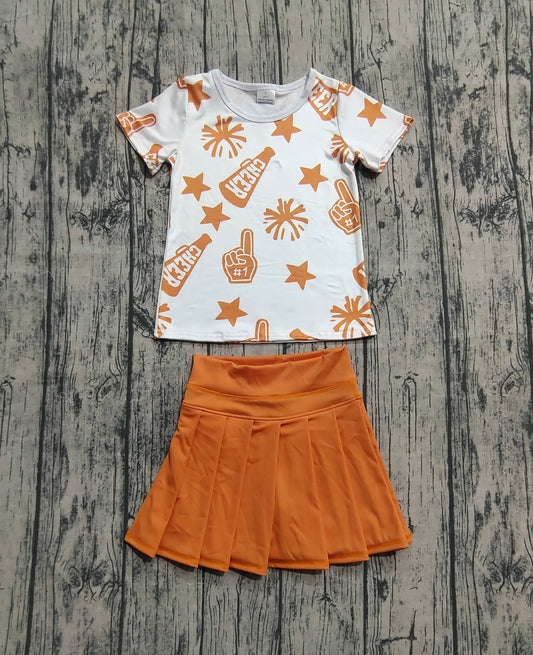 Baby Girls Short Sleeves Orange Cheer Team Top Yoga Skorts Sets