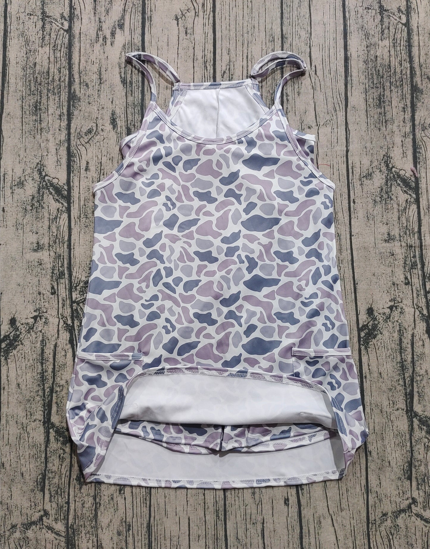 Adult Women Strap Gray Camo Pockets Yoga Shorts Dresses