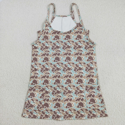 Sibling Adult Women Strap Western Camo Pockets Yoga Active Shorts Dresses