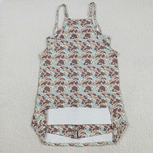 Adult Women Western Khaki Camo Strap Pockets Yoga Activity Shorts Dresses