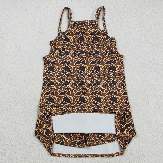 Adult Women Strap Brown Camo Pockets Yoga Active Shorts Dresses