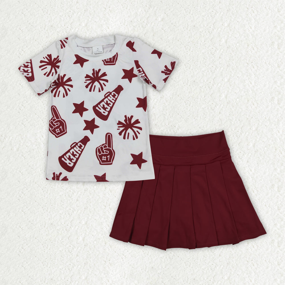 Baby Girls Dark Red Cheer Top Yoga Skort Team Sets