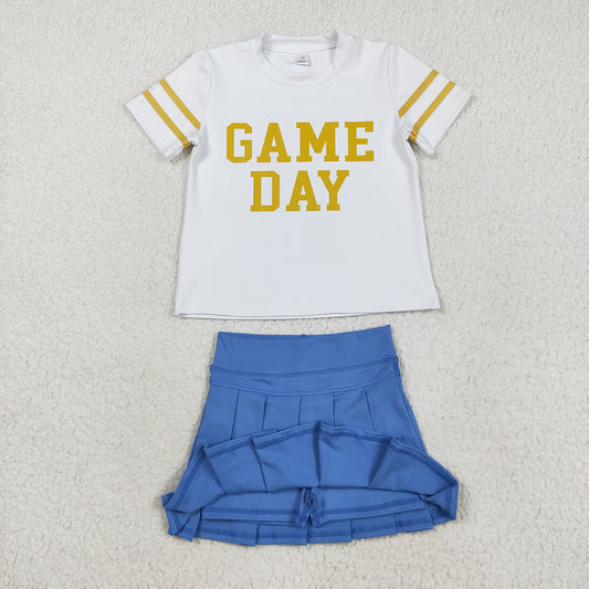 Baby Girls Vinyl Gold Game Day Top Blue Pleated Skorts Yoga Active Team Set