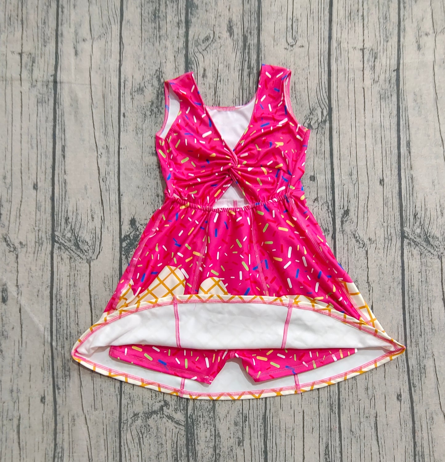 Baby Girls Darkpink Drip Sprinkles Team Yoga Active Knee Length Dresses