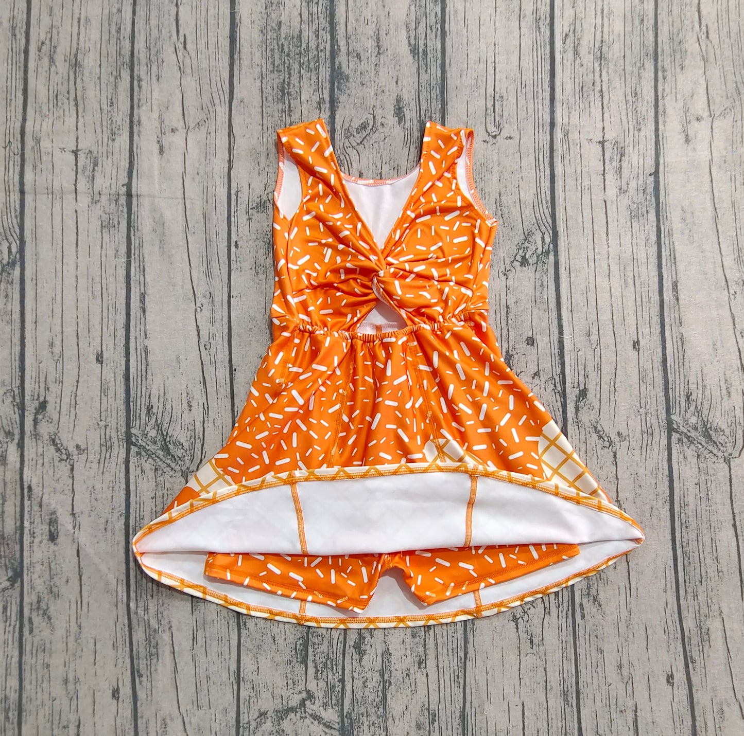 Baby Girls Orange Drip Sprinkles Team Yoga Active Knee Length Dresses