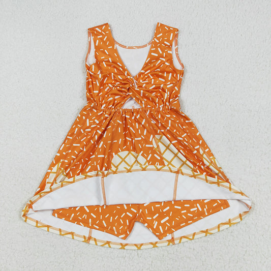 Baby Girls Orange Drip Sprinkles Team Yoga Active Knee Length Dresses