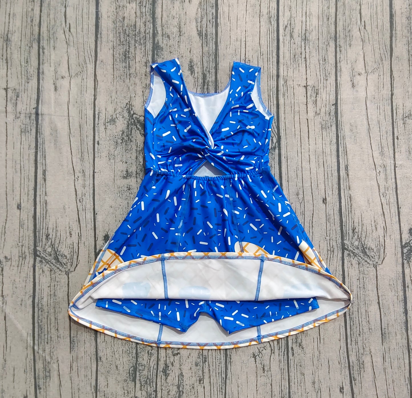 Baby Girls Royal Blue Drip Sprinkles Team Yoga Active Knee Length Dresses