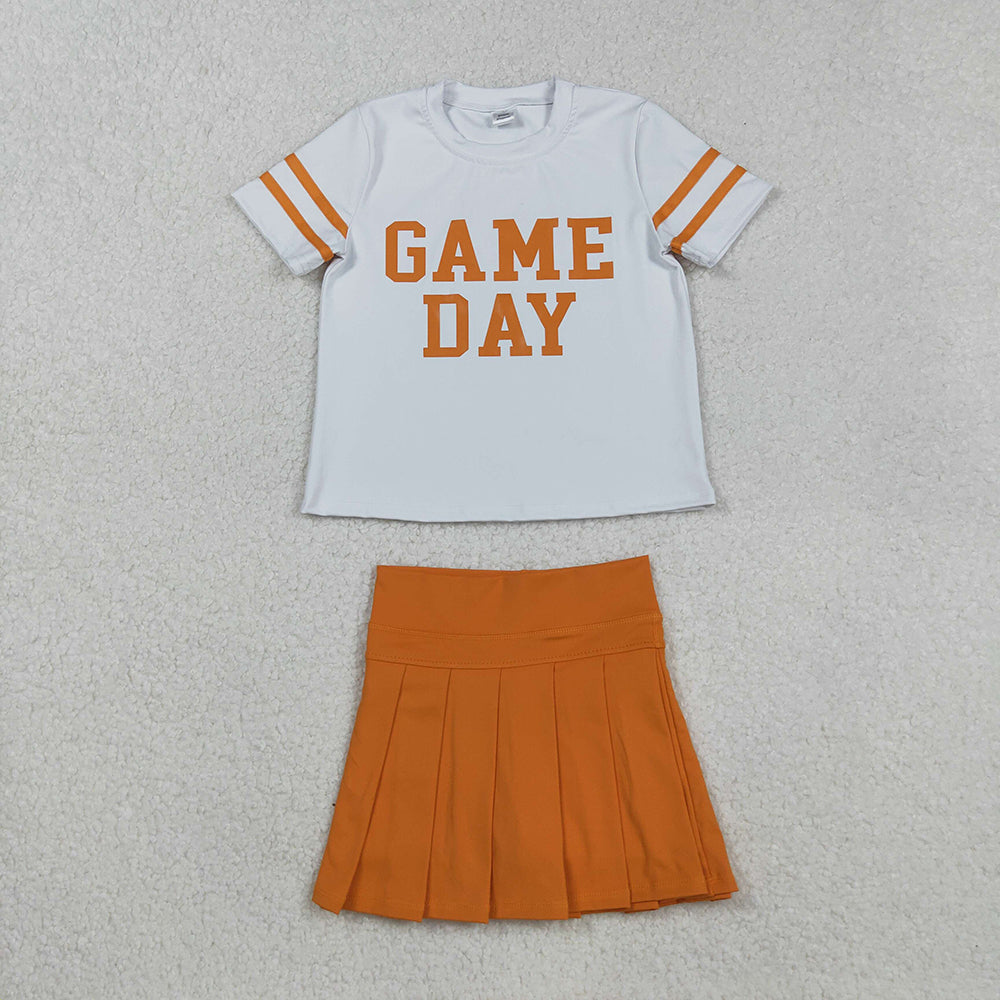 Baby Girls Short Sleeves Game Day Shirts Top Orange Skorts Yoga Sets