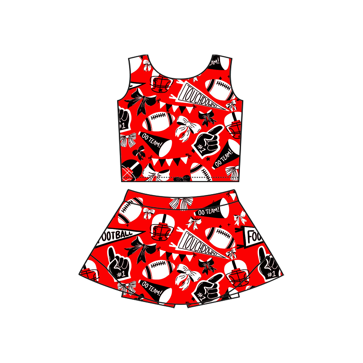 Baby Girls Red Team Footballs Cheer Vest Top Skorts Yoga Set Preorder