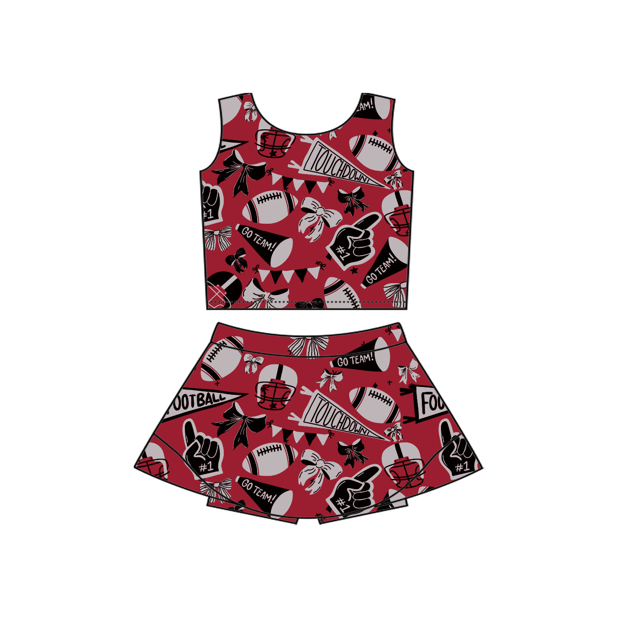 Baby Girls Team Dark Red Footballs Vest Top Short Skirts Yoga Set Preorder