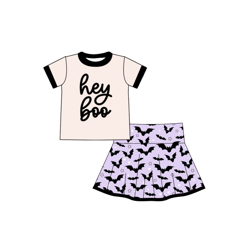Baby Girls Hey Boo Top Bats Plaid Skorts Halloween Clothes Set