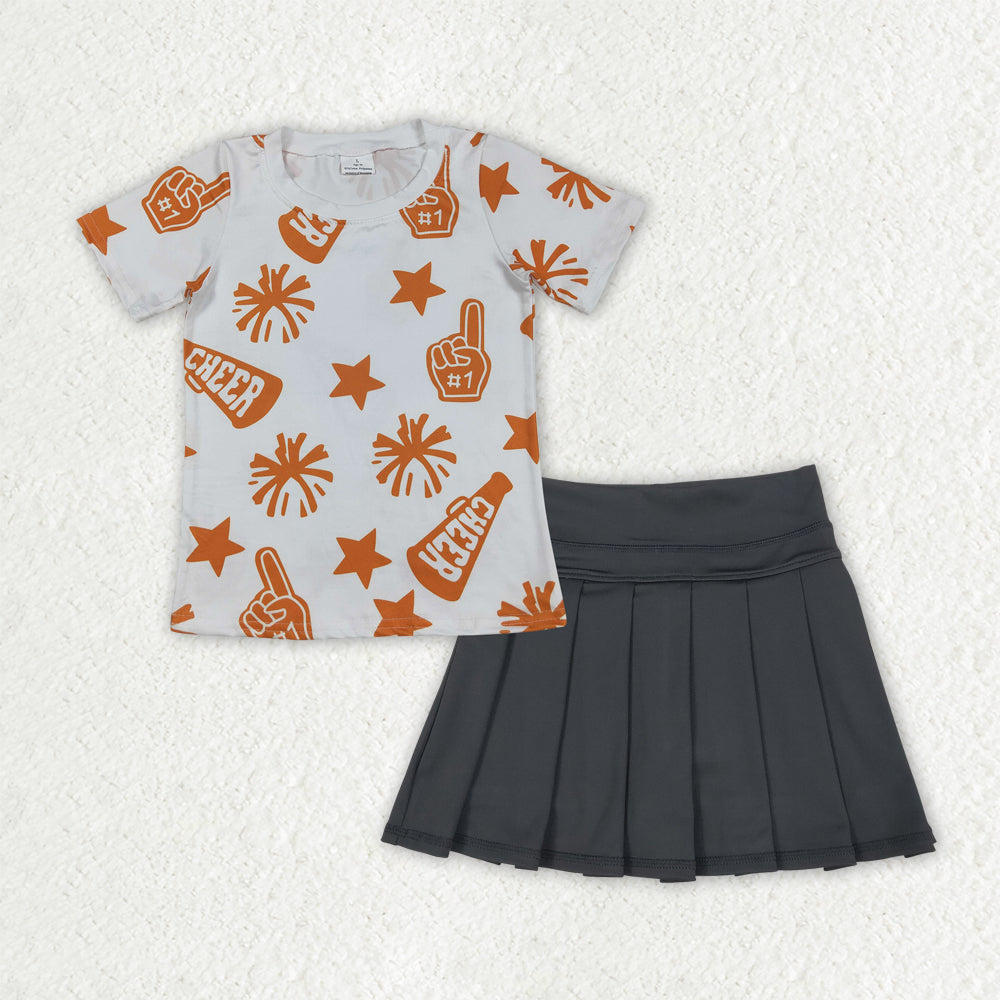 Baby Girls Orange Cheer Top Black Yoga Skort Team Sets