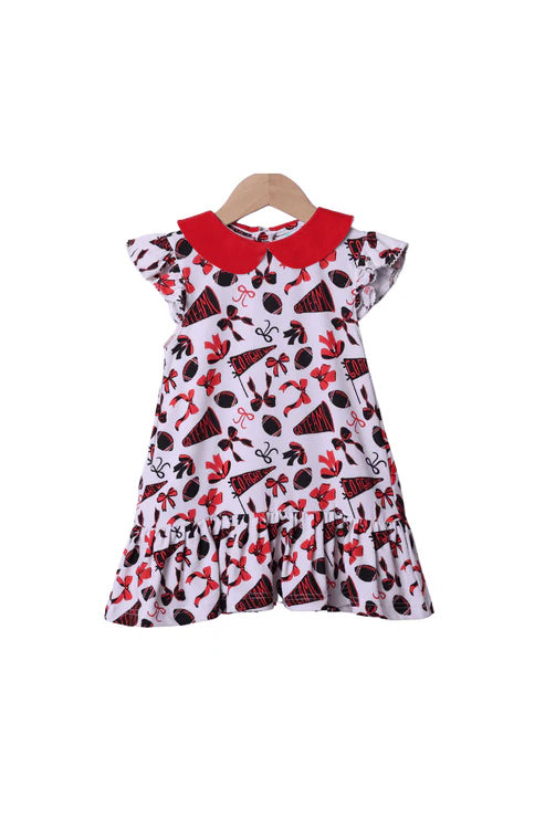 Baby Girls Red Flutter Sleeves Cheer Bows Plaid Team Knee Length Dresses Preorder