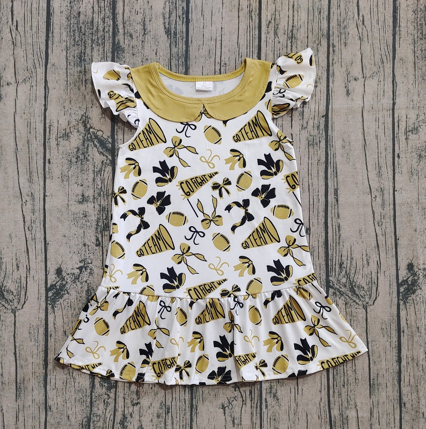 Baby Girls Flutter Sleeves Yellow Cheer Bows Team Knee Length Dresses