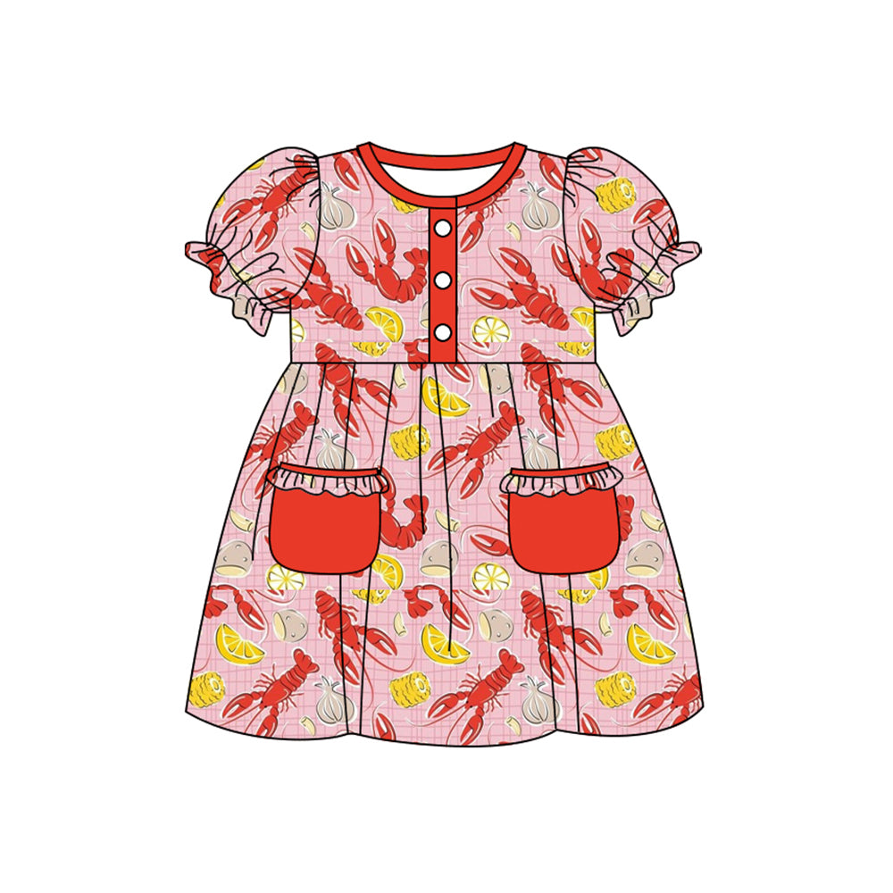 Baby Girls Crayfishes Button Pockets Mardigras Knee Length Dresses Preorder