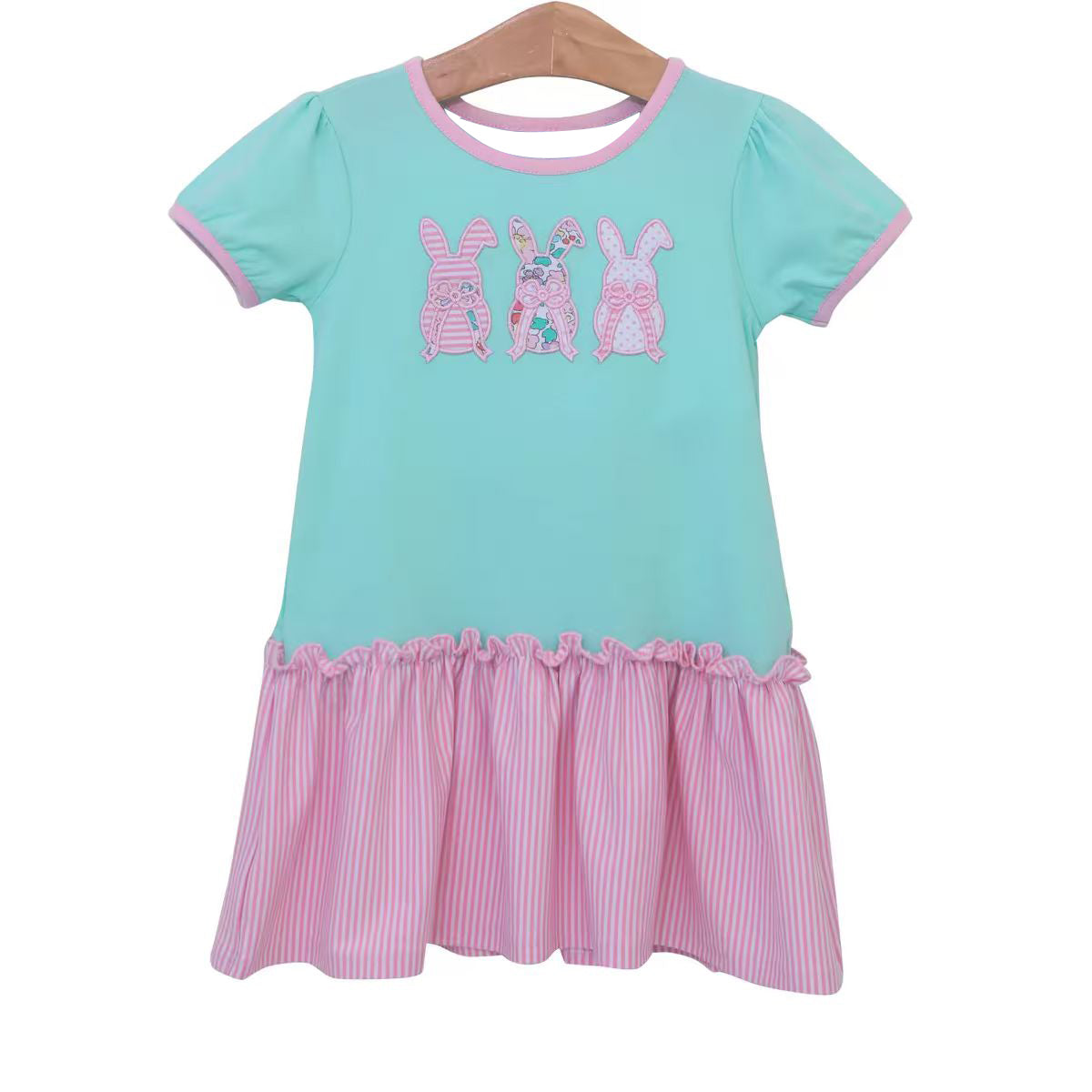 Baby Girls Aqua Easter Rabbits Knee Length Dresses Preorder